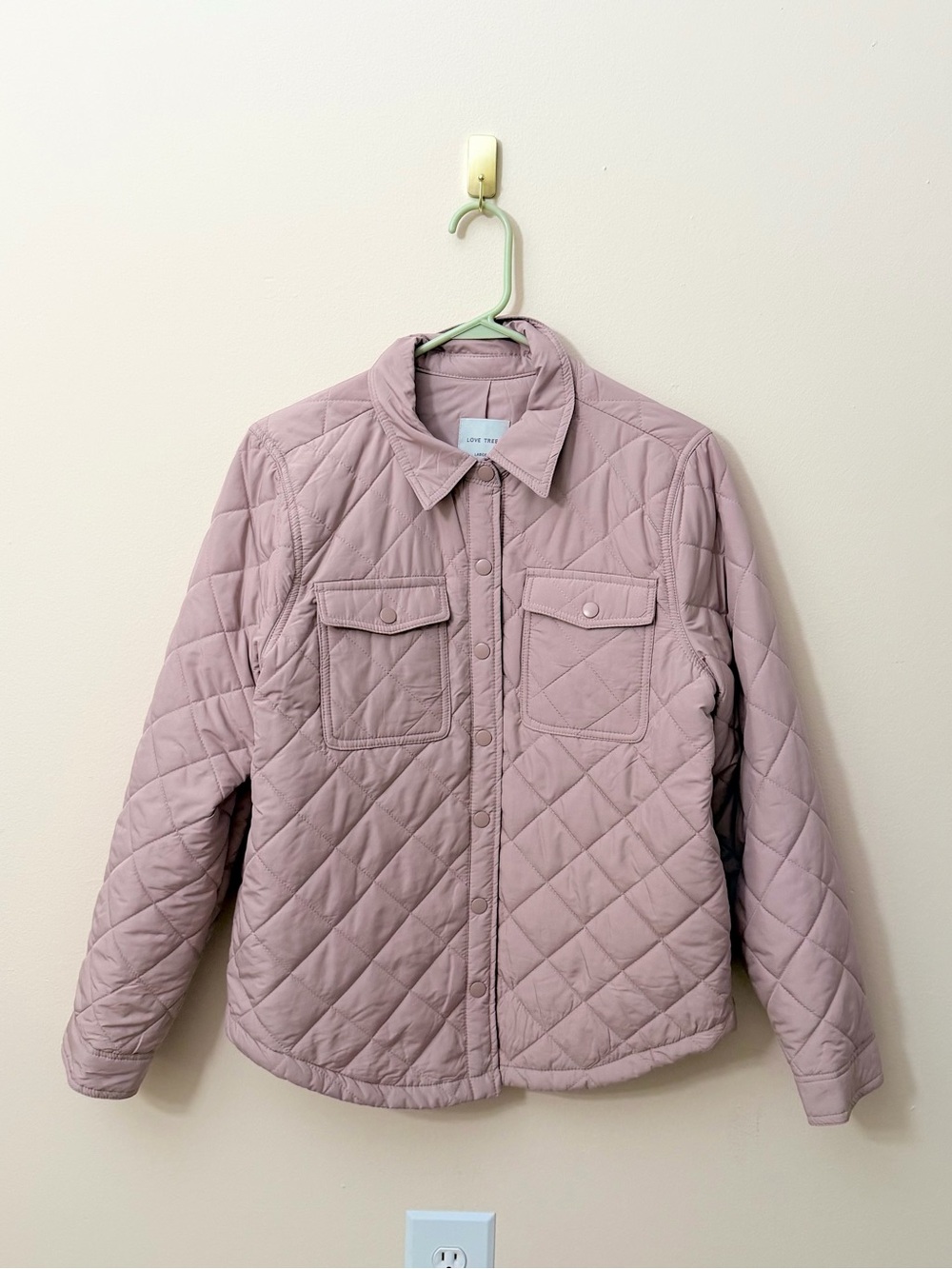 Love Tree Women’s Quilted Mauve Button-Front Jacket with Chest Pockets Large
